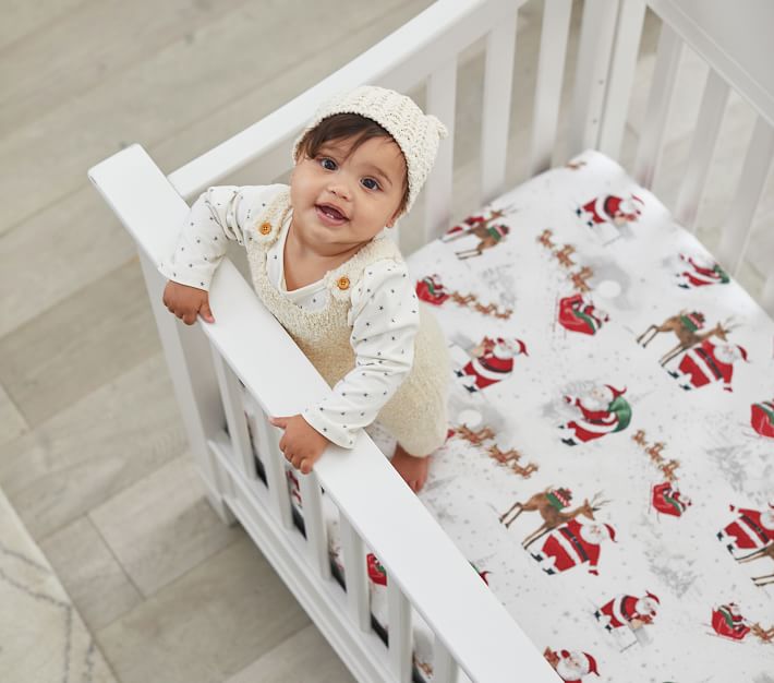 Organic Flannel Heritage Santa Crib Sheets Pottery Barn Kids