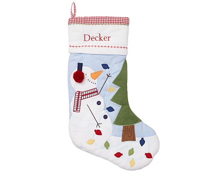 Snowman Blue Quilted Christmas Stocking