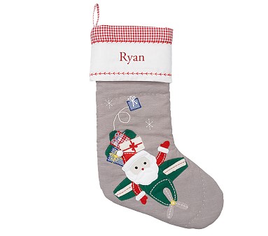 Pottery Barn Santa airplane Ethan Christmas Stocking 9