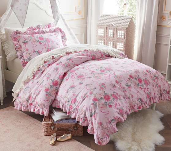 LoveShackFancy Cabbage Rose Ruffle Duvet Organic Cover &amp; Shams ...