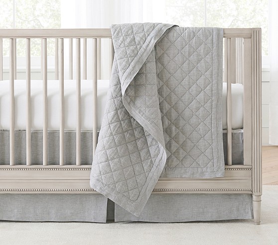 Flax Linen Crib Skirt Gathered - Linen Nursery - Baby Natural Flax - F