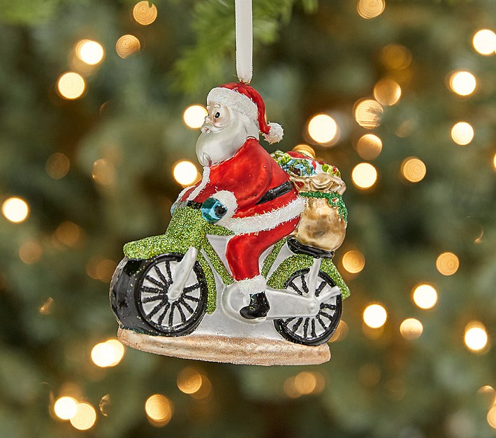 Mercury Glass Moto Santa Ornament