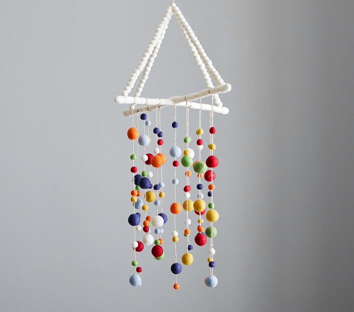 Primary Colors Felted Pom Pom Hanging Ceiling Mobile