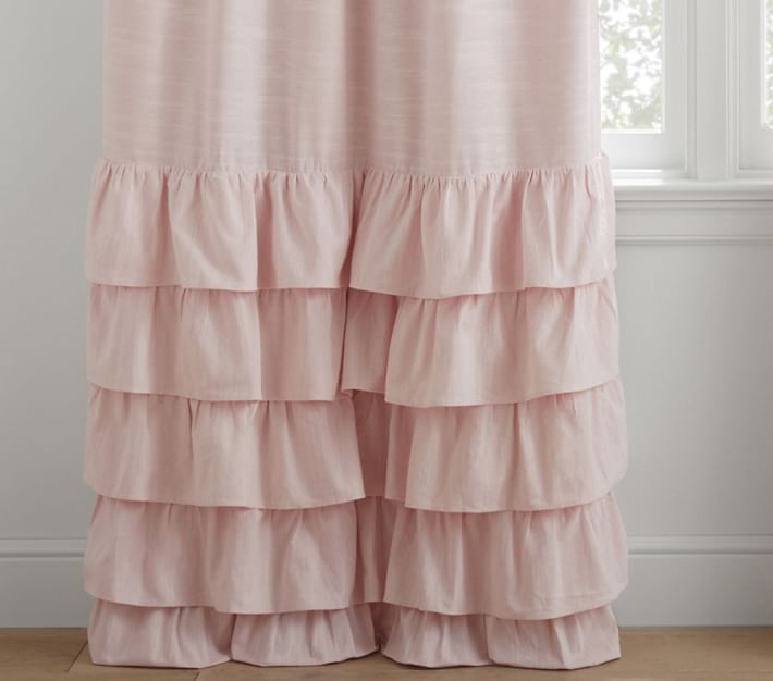 Evelyn Linen Blend Ruffle Bottom Kids Blackout Curtain | Pottery