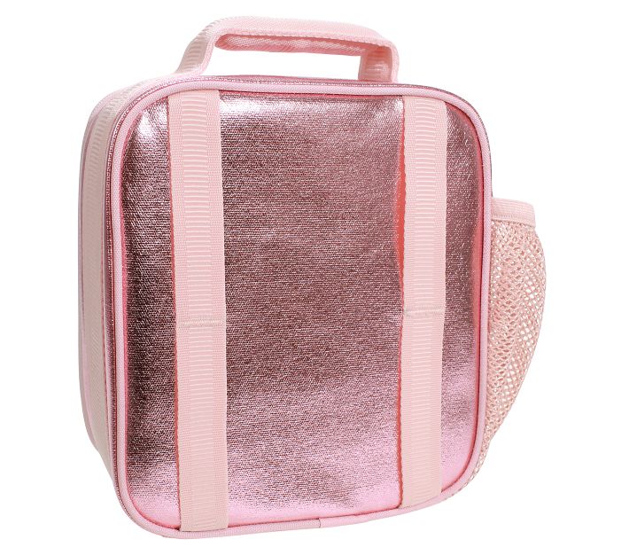 Pink Rose Gold Glitter & Sparkle Monogram Metal Lunch Box