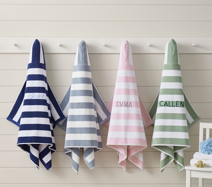 Pottery Barn Kids Gingham Baby Hooded Towel & Washcloths Set