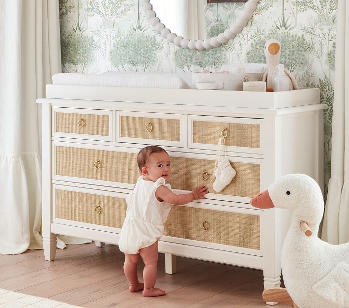 Ava Regency Caned ExtraWide Nursery Dresser & Topper Pottery Barn Kids