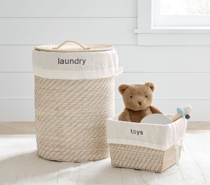 Whitewashed Seagrass Laundry Basket – with Liner