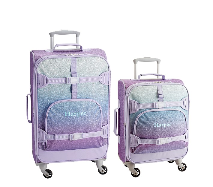 Mackenzie Lavender Aqua Ombre Sparkle Glitter Spinner Luggage