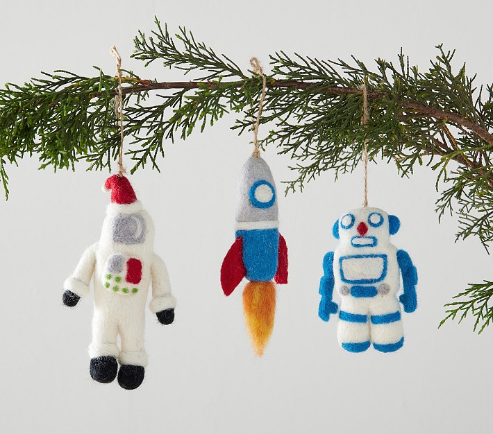 Space Felted Wool Ornaments, Set of 3