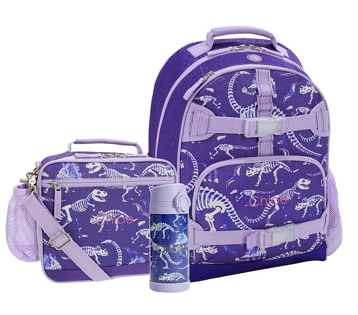 Mackenzie Purple Dino Bones Glow Glitter Cold Pack Lunch Bundle, Set Of 3