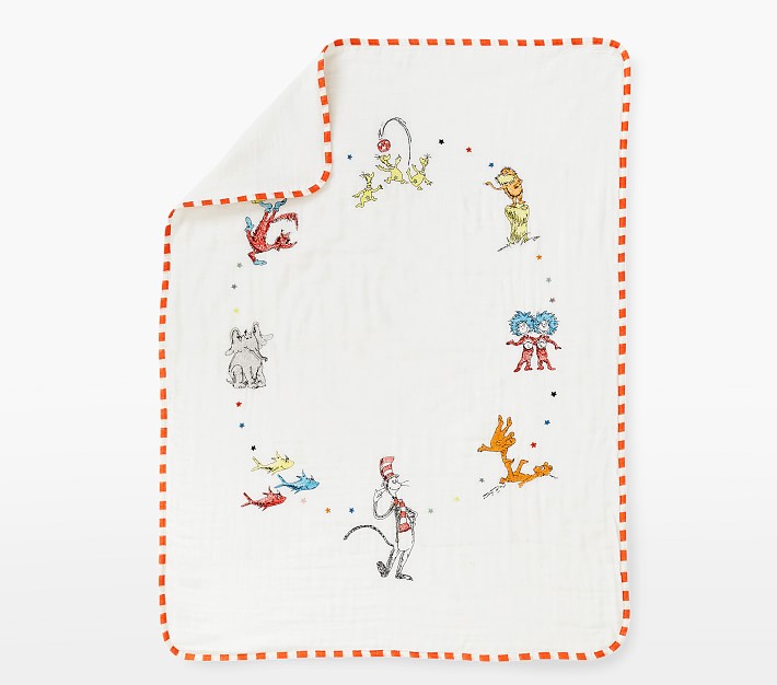 Dr. Seuss&#8482; Embroidered Organic Muslin Baby Blanket