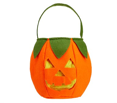 Jack-O'-Lantern Fabric Treat Bag, Black/Orange, 14-in, for Trick or Treating