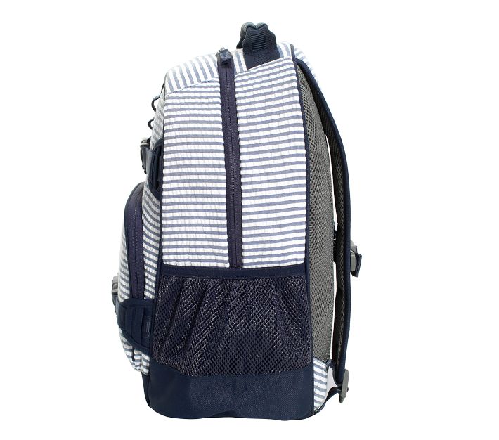 Navy Striped Seersucker Small Backpack