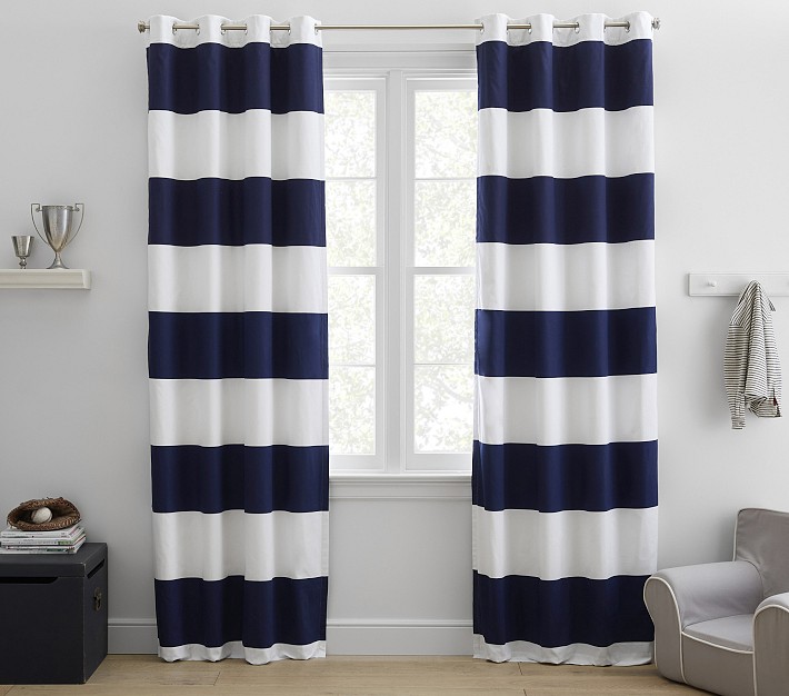 Preppy Rugby Blackout Curtain, 84, Navy/White