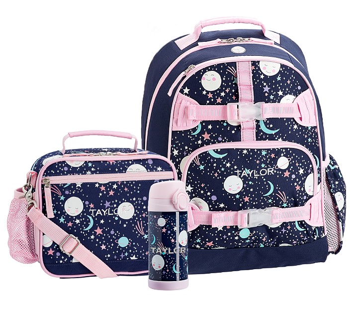 Mackenzie Pink Navy Glow-in-the-Dark Moons Girls Backpacks