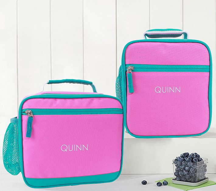 Mackenzie Solid Pink With Green Trim Lunch Boxes