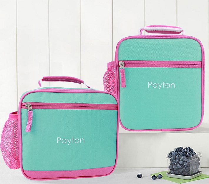 Mackenzie Solid Aqua With Pink Trim Lunch Boxes