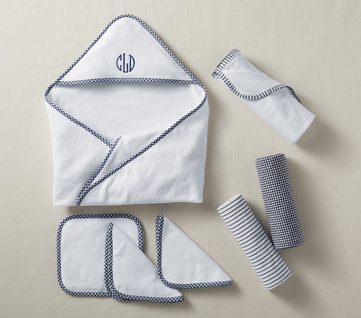 Gingham Baby Hooded Towel, Wash Cloth & Swaddle Bundle Pottery Barn Kids