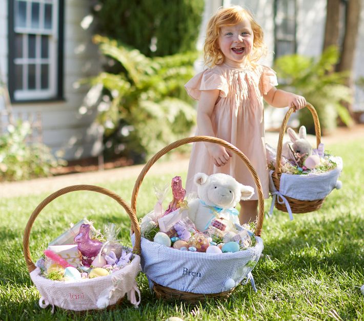 Bunny Appliqué Seersucker Easter Basket Liners | Pottery Barn Kids