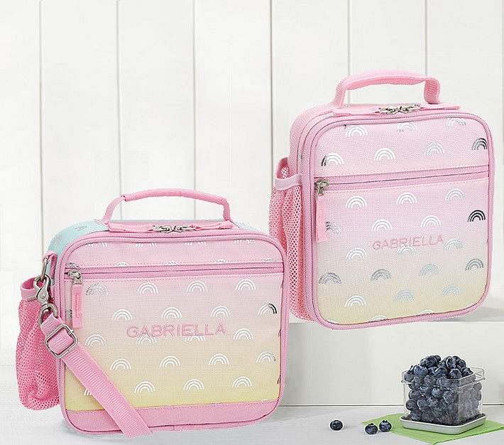 Mackenzie Pink Ombre Silver Foil Rainbows Lunch Boxes