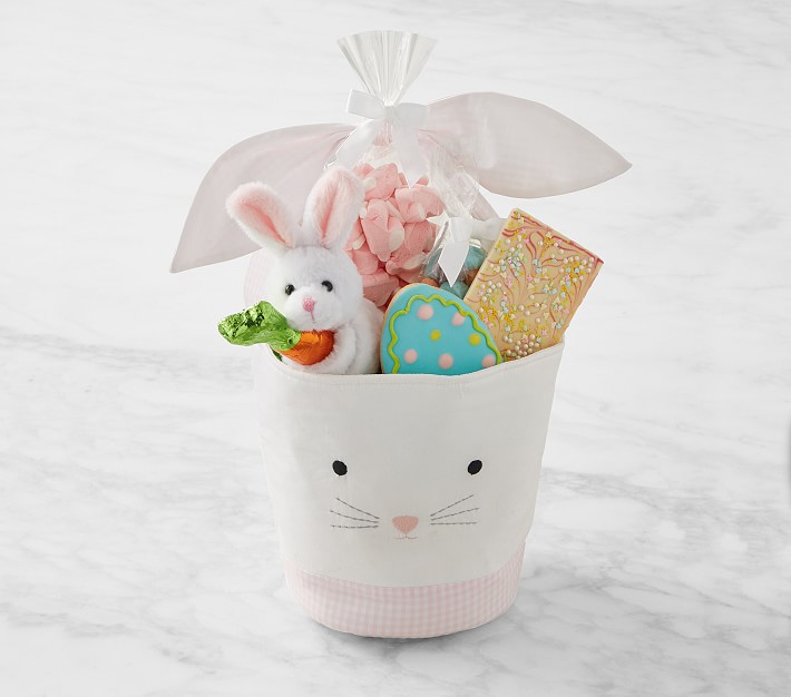 Williams Sonoma &amp; pbk Large Pink Tie Ear Bunny Easter Filled Gift Bucket