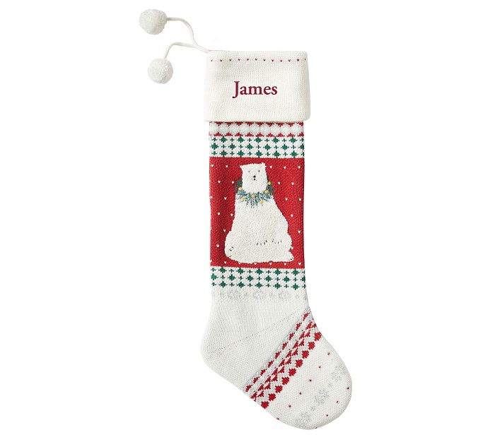 Polar Bear Heirloom Knit Christmas Stocking