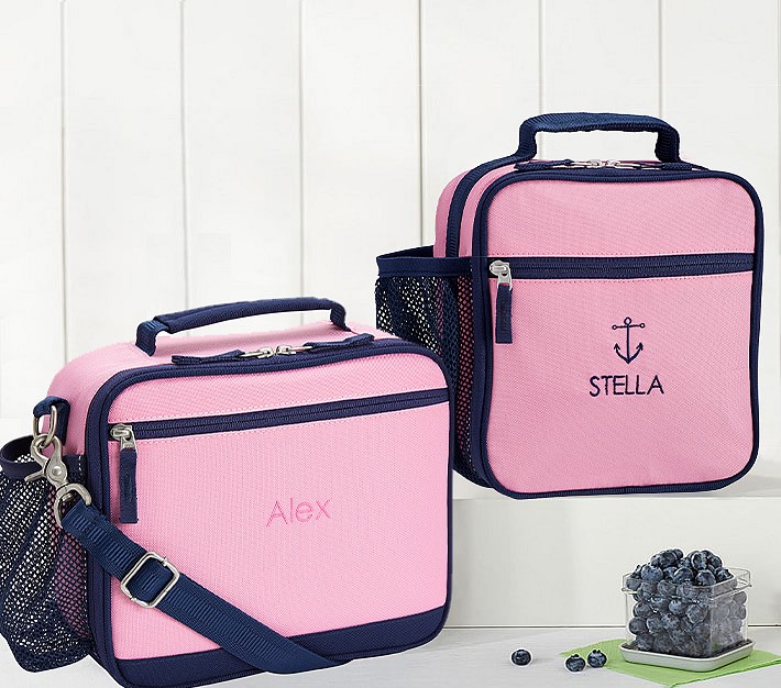Mackenzie Pink Navy Trim Solid Lunch Boxes