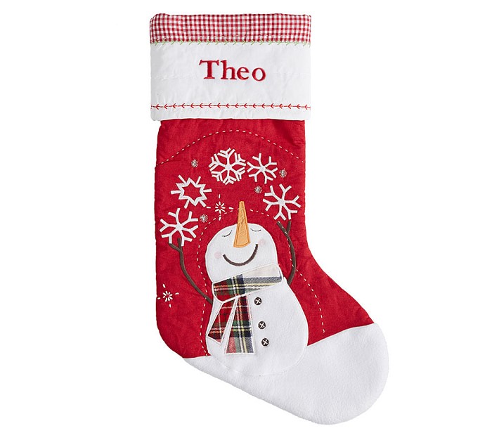 Snowman With Snowflakes Quilted Christmas Stocking
