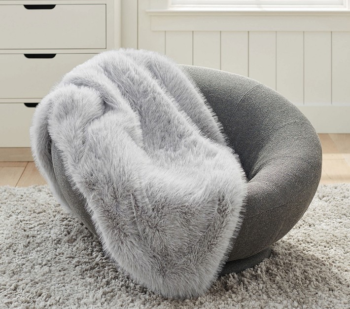 Recycled Feathery Faux-Fur Throw
