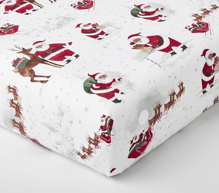 Organic Flannel Heritage Santa Crib Sheets Pottery Barn Kids