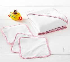 Gingham Baby Hooded Towel & Washcloths Set