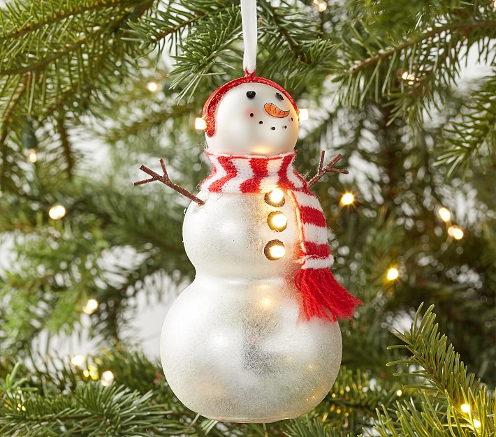 Light Up Mercury Glass Snowman With Scarf Ornament