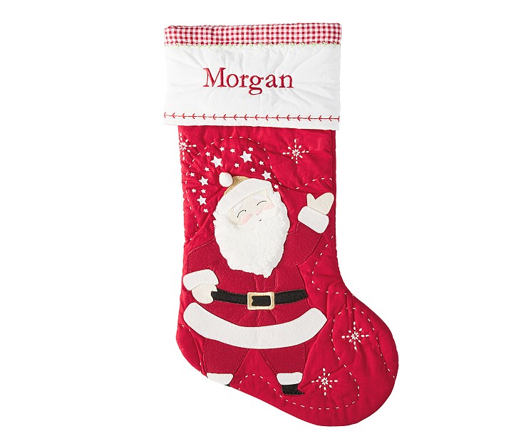 Singing Santa Light-Up Quilted Christmas Stocking