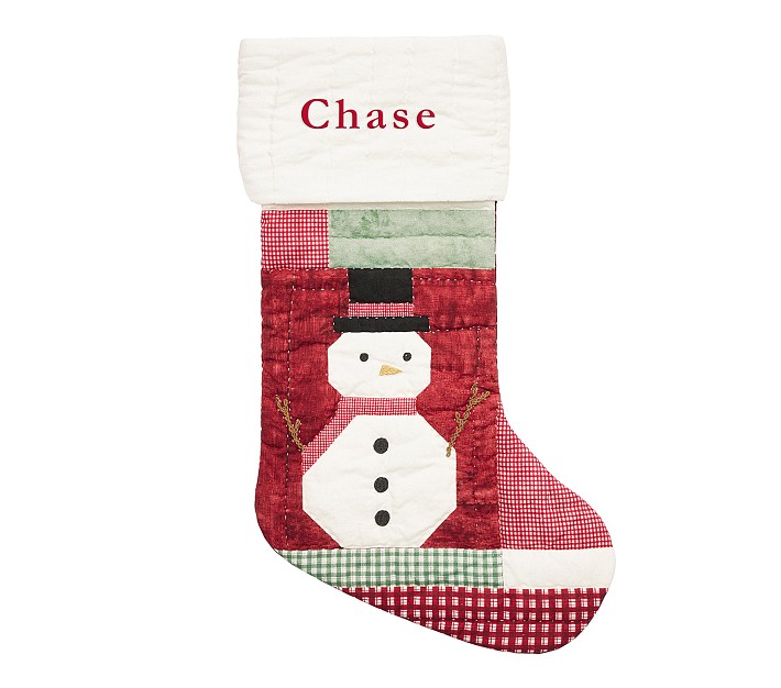 Snowman Heirloom Quilted Christmas Stocking