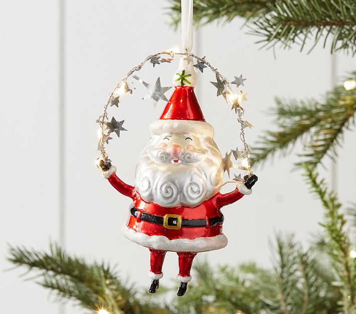 Light Up Mercury Glass Juggling Santa Ornament