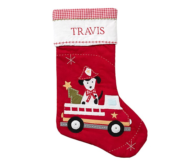 Firetruck Dog Quilted Christmas Stocking