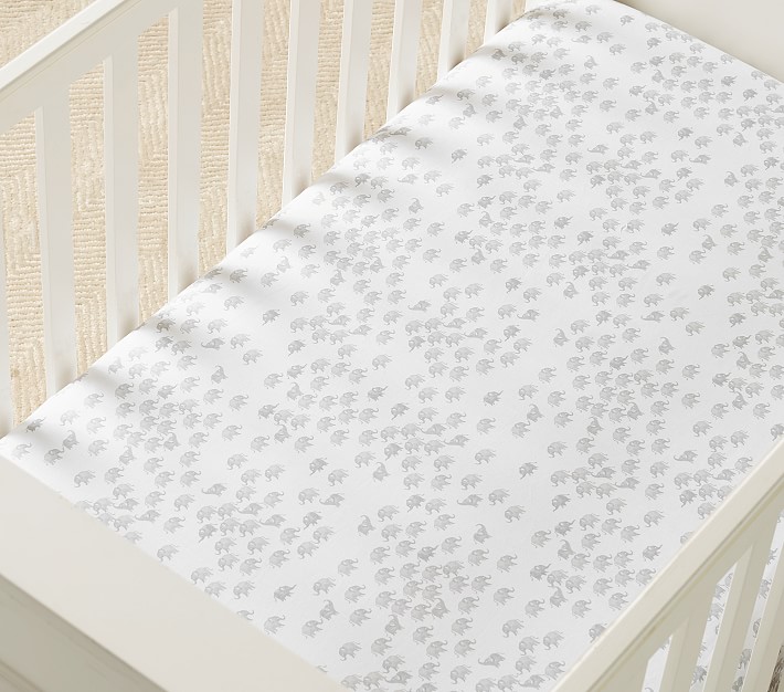 Herd Of Elephants Washed Linen Cotton Crib Fitted Sheet Pottery Barn Kids