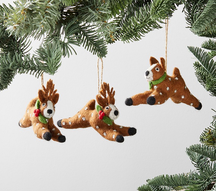 Felted Leaping Reindeer Ornaments, Set Of 3