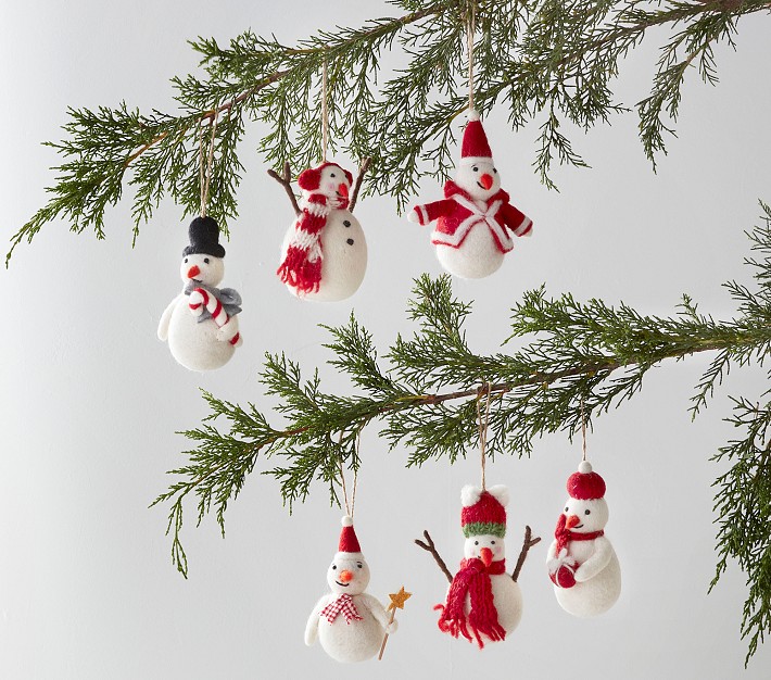 Snowmen Felted Wool Ornaments, Set of 6