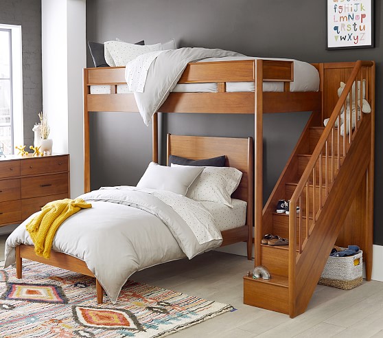 west elm x pbk Mid Century Stair Loft Bed Pottery Barn Kids