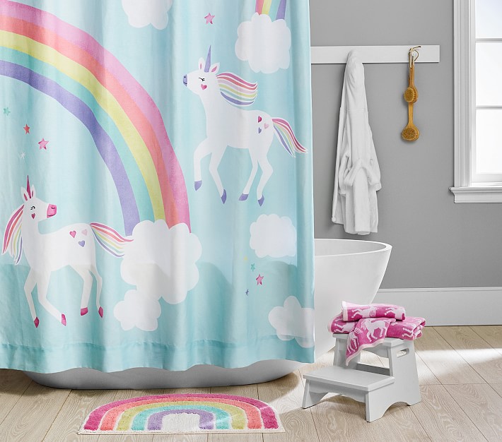 Rainbow Unicorn Bath Set - Towels, Shower Curtain, Bath Mat