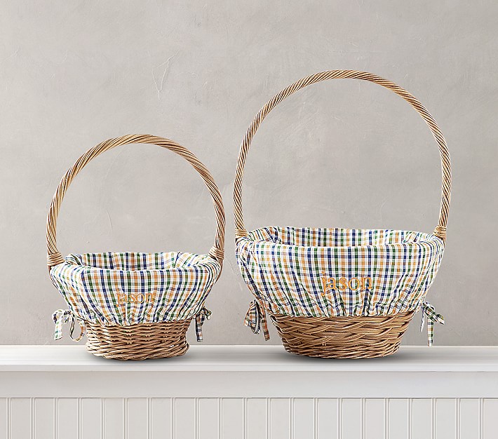 Orange/Navy Plaid Print Easter Basket Liners