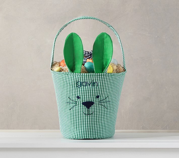 Green Gingham Bunny Easter Bucket