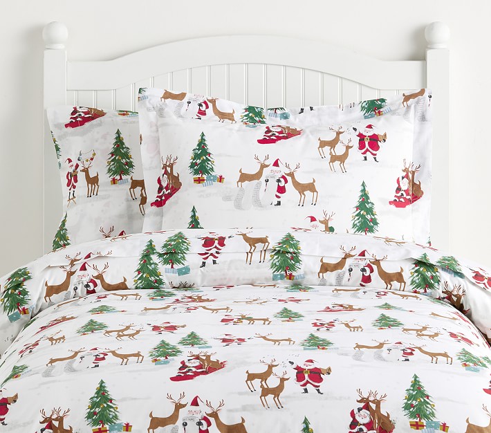 Merry Santa Flannel Organic Duvet Cover &amp; Shams