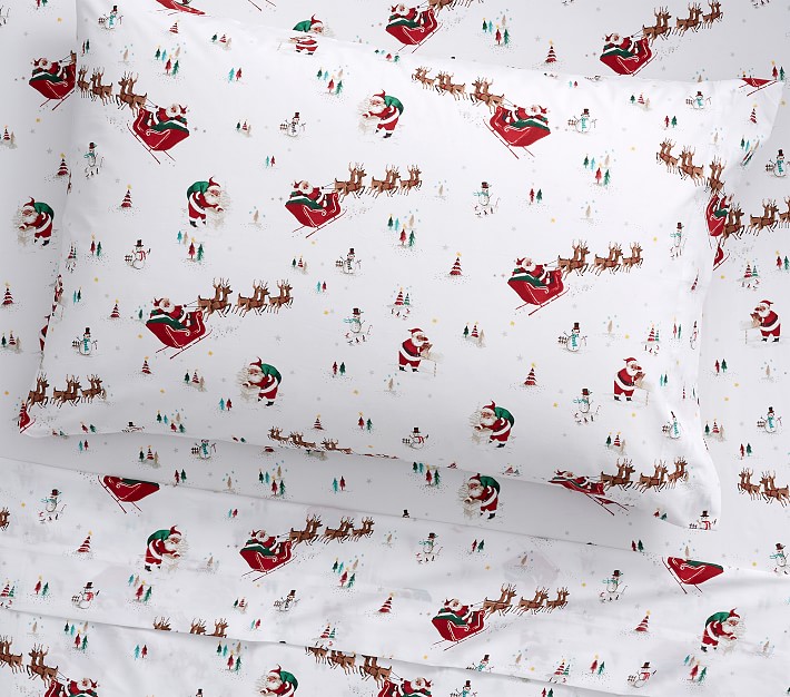 Santa Sleigh Glow-in-the-Dark Flannel Sheet Set &amp; Pillowcases