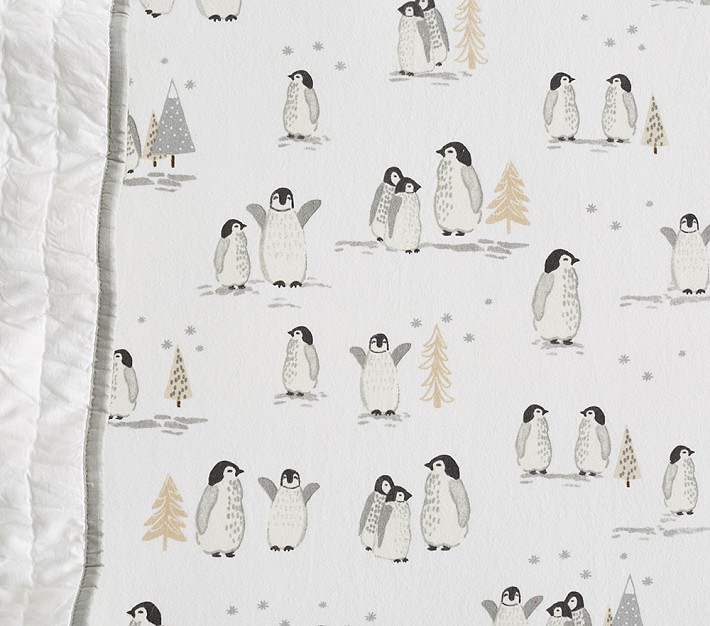 Winter Penguin Organic Flannel Crib Fitted Sheet