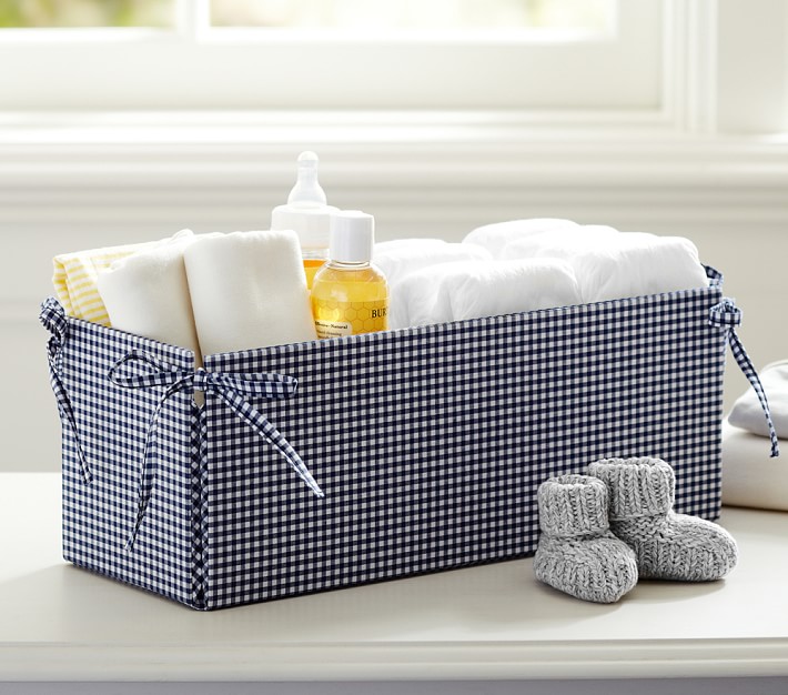 Navy Gingham Changing Table Storage