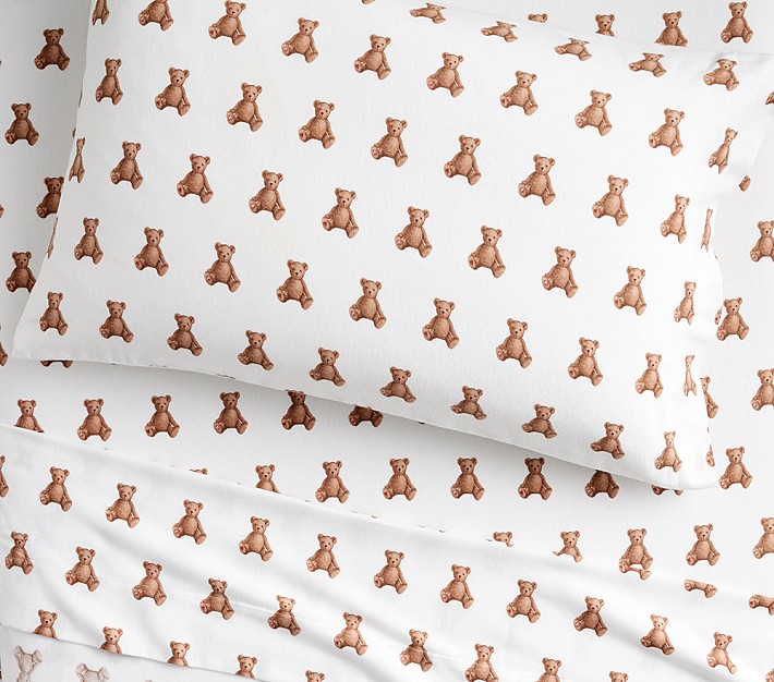 Flannel Teddy Bear Organic Sheet Set &amp; Pillowcases