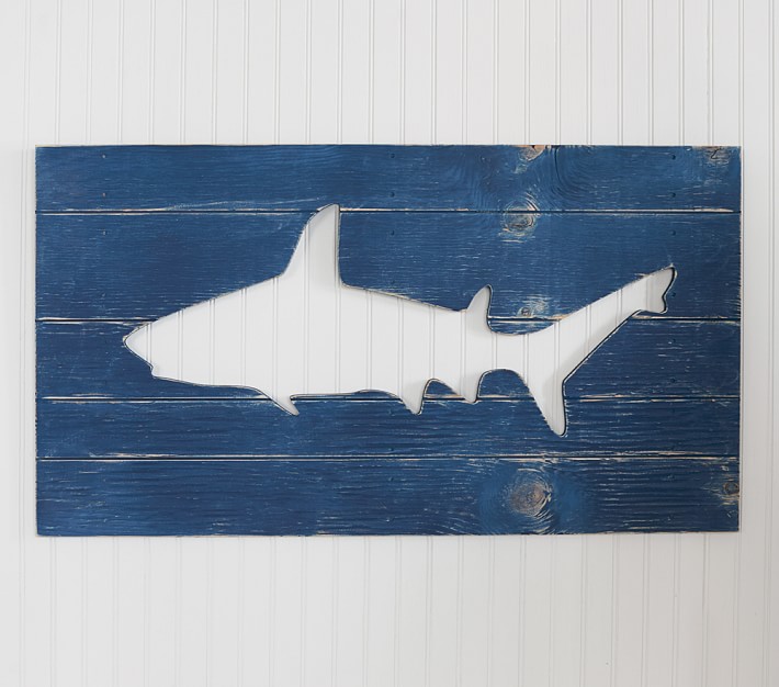 Navy Shark Wood Plaque